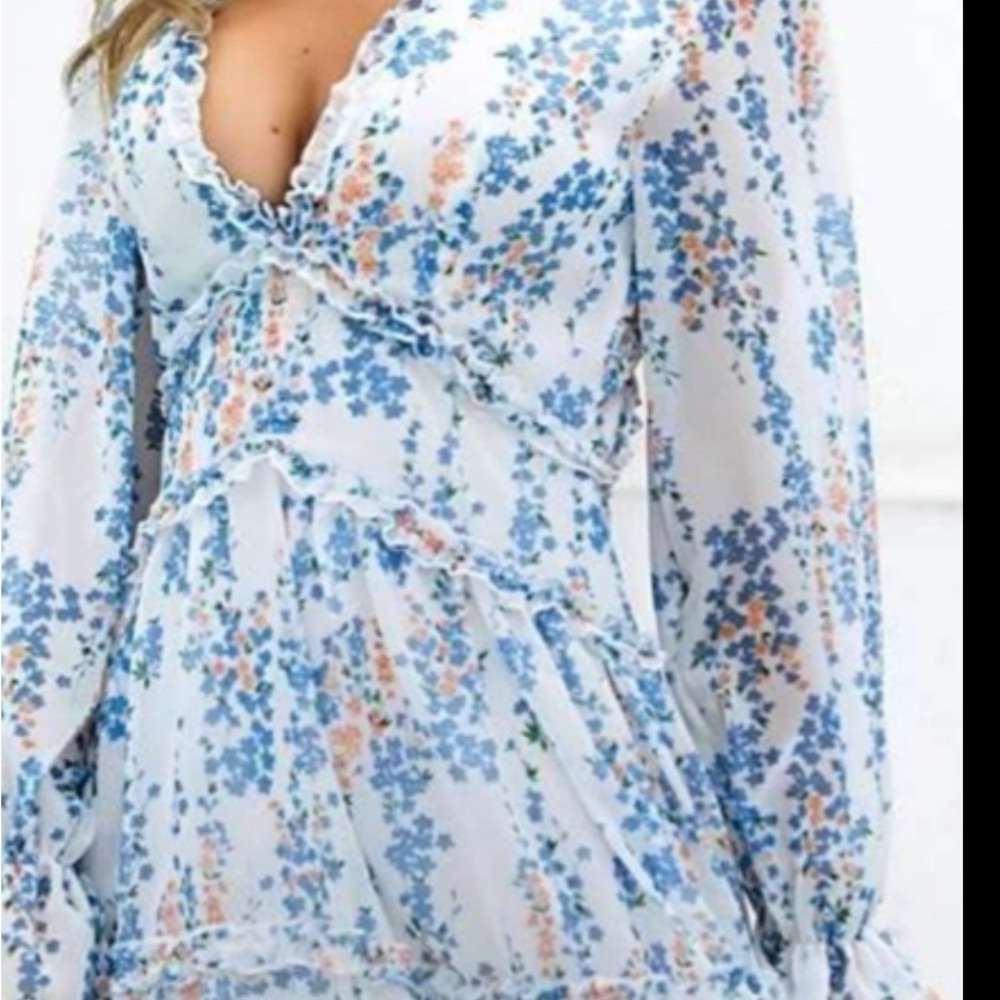 Floral Blue and White Dress